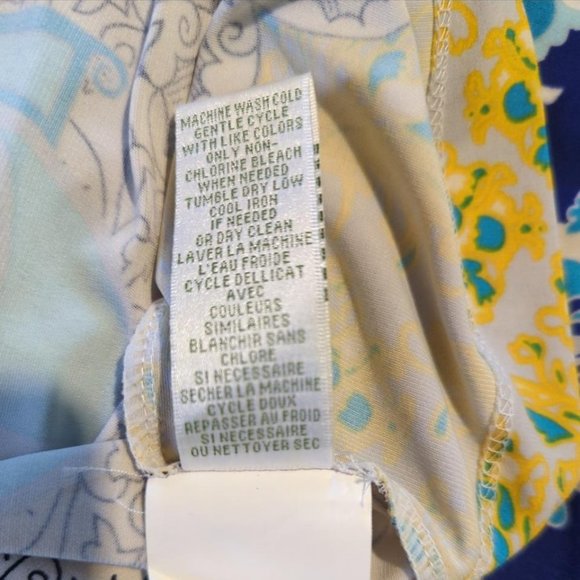 DONNA MORGAN for A PEA IN THE POD | Faux Wrap Yellow & Blue Maternity Dress - Picture 10 of 11